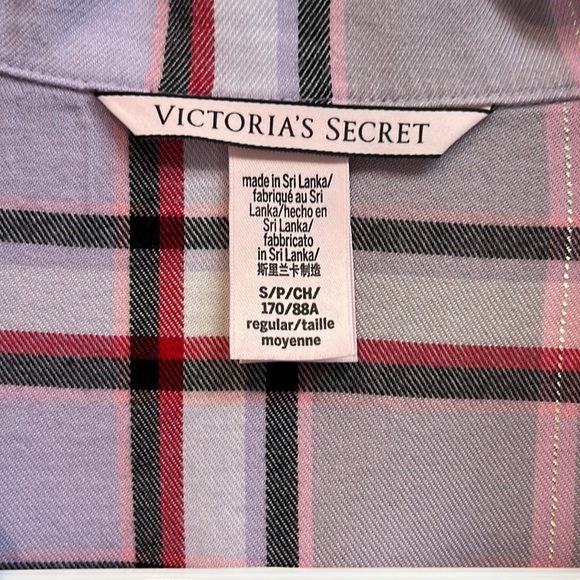 Victorias Secret Cotton Blend Button Down Pajama Shirt, Size Small, Purple Plaid - Picture 8 of 11